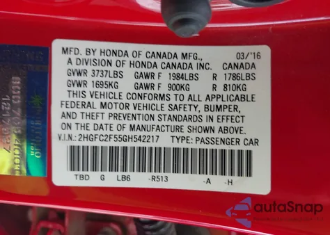 2016 Honda Civic Lx из США, поврежденный, VIN 2HGFC2F55GH542217